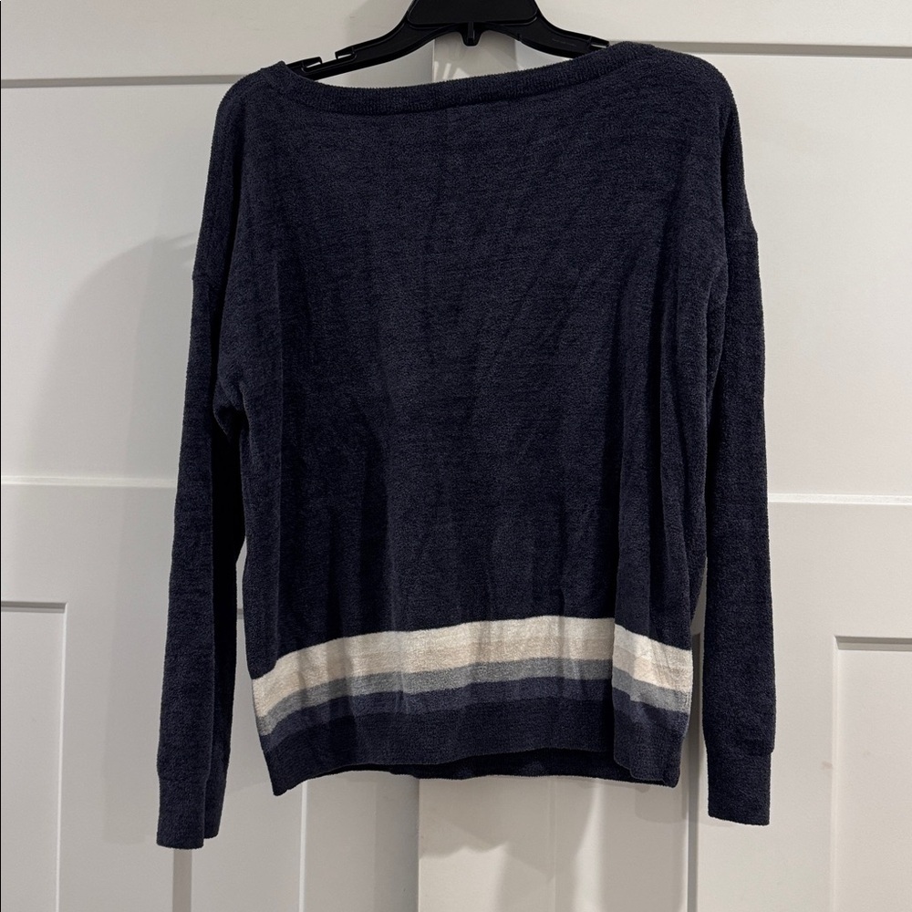 Barefoot Dreams CozyChic Ultra Lite Multi-Stripe Pullover, Indigo Blue, Large - Picture 6 of 6